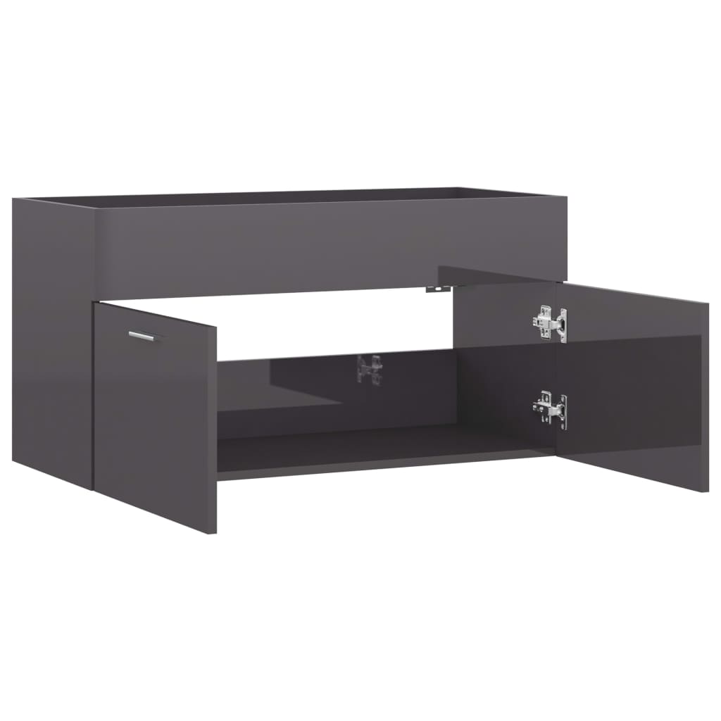Sink Cabinet | High gloss grey | Engineered wood | Large
