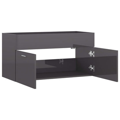 Sink Cabinet | High gloss grey | Engineered wood | Large