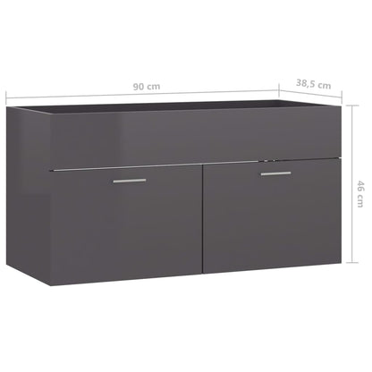 Sink Cabinet | High gloss grey | Engineered wood | Large