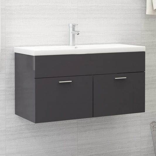 Sink Cabinet | High gloss grey | Engineered wood | Large