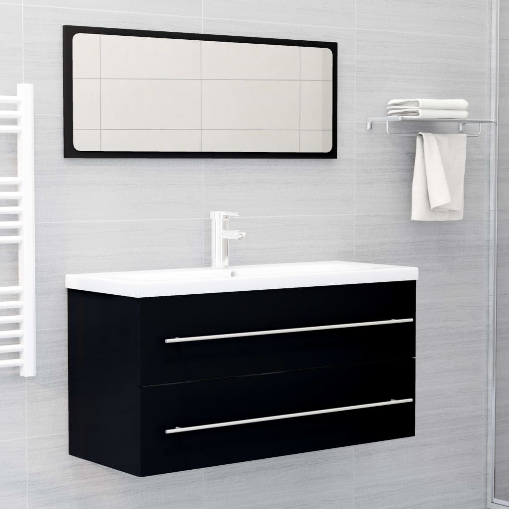 Sink Cabinet | Black | Engineered Wood | 100 cm x 38.5 cm x 48 cm | Sleek