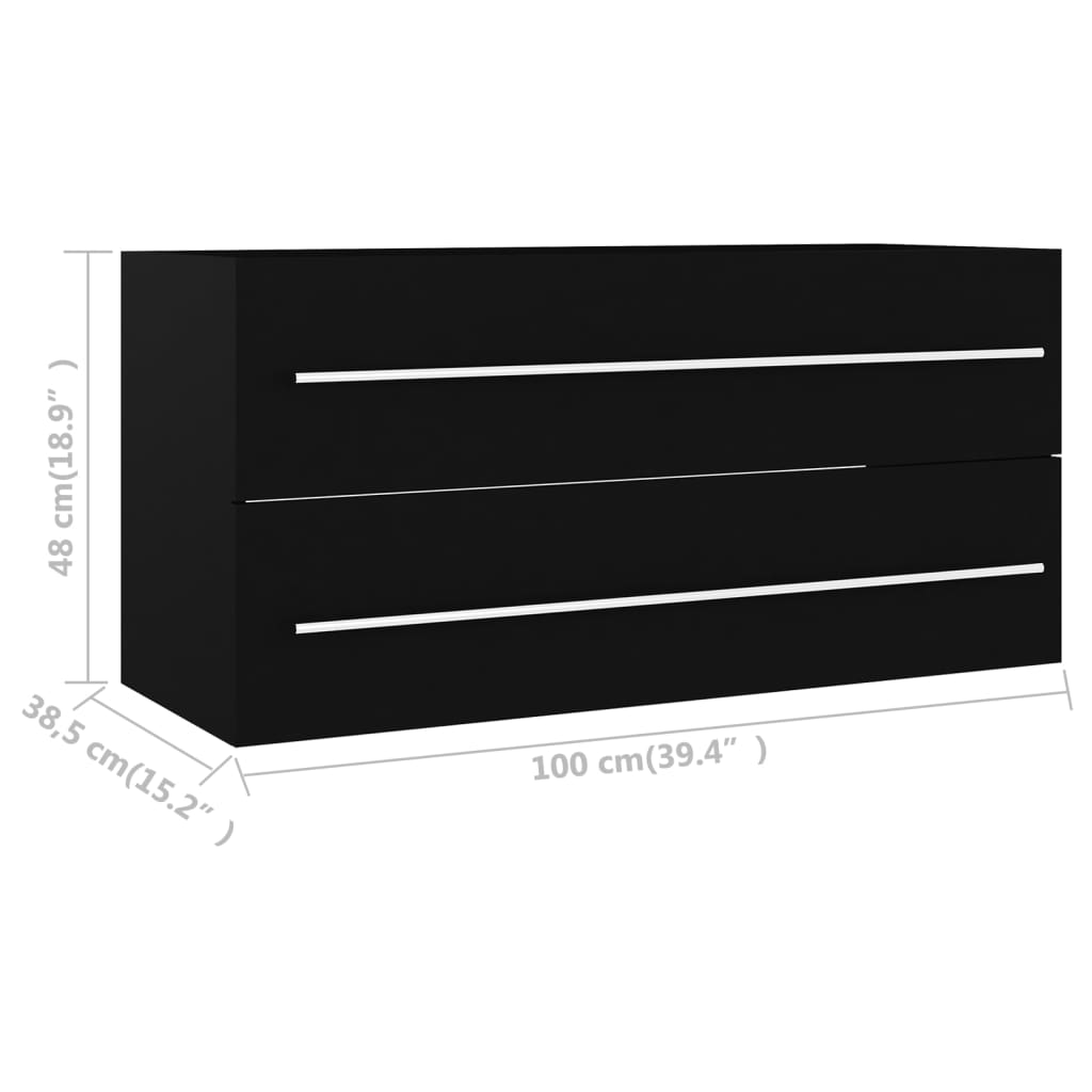Sink Cabinet | Black | Engineered Wood | 100 cm x 38.5 cm x 48 cm | Sleek