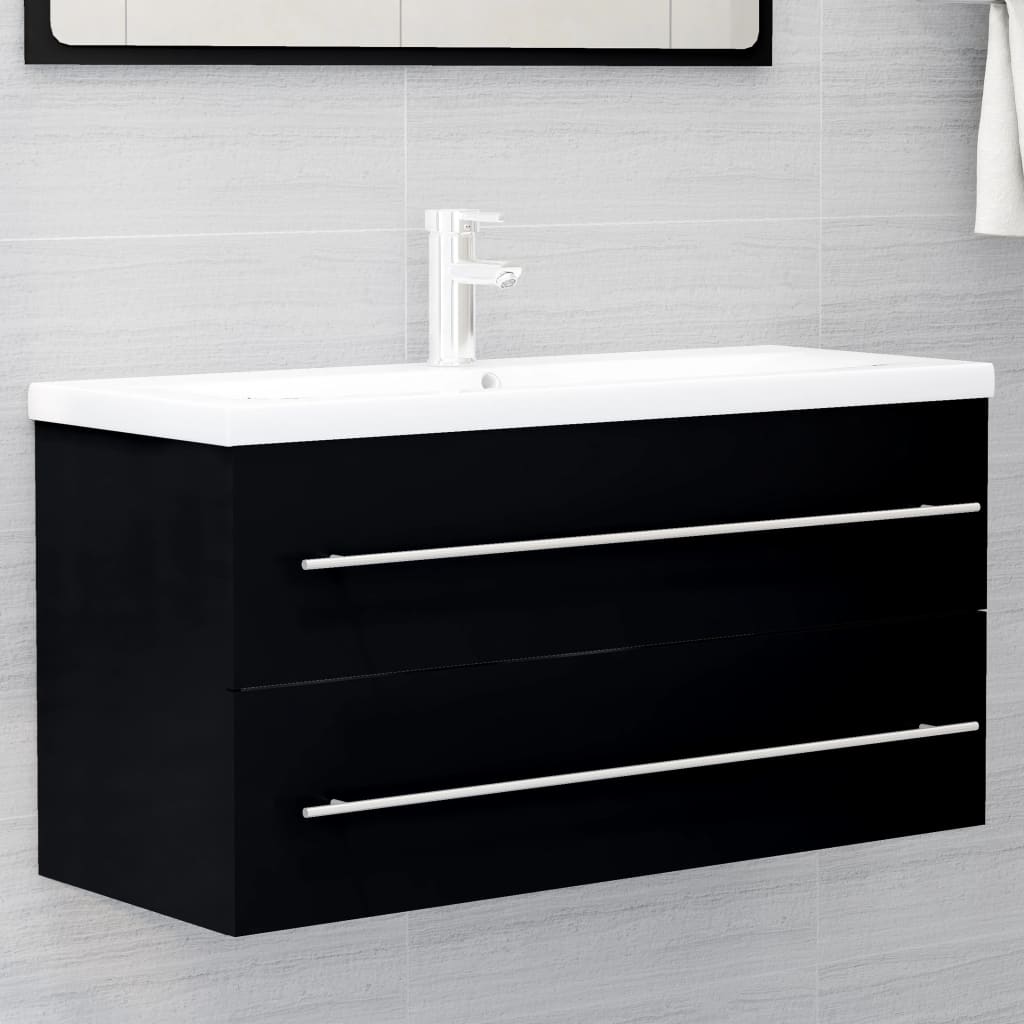 Sink Cabinet | Black | Engineered Wood | 100 cm x 38.5 cm x 48 cm | Sleek