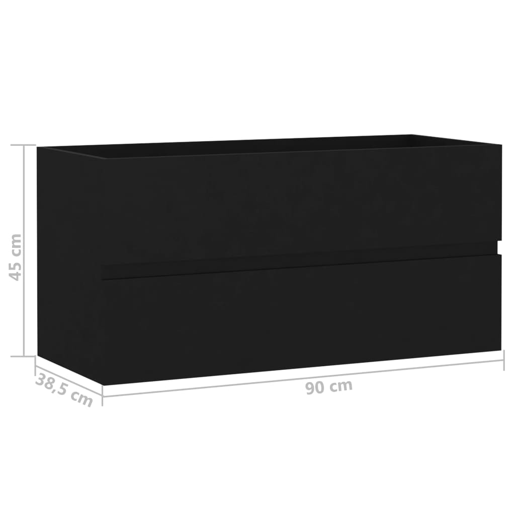 Sink Cabinet | Black | Engineered Wood | 90 x 38.5 x 45 cm | Sink Cabinet