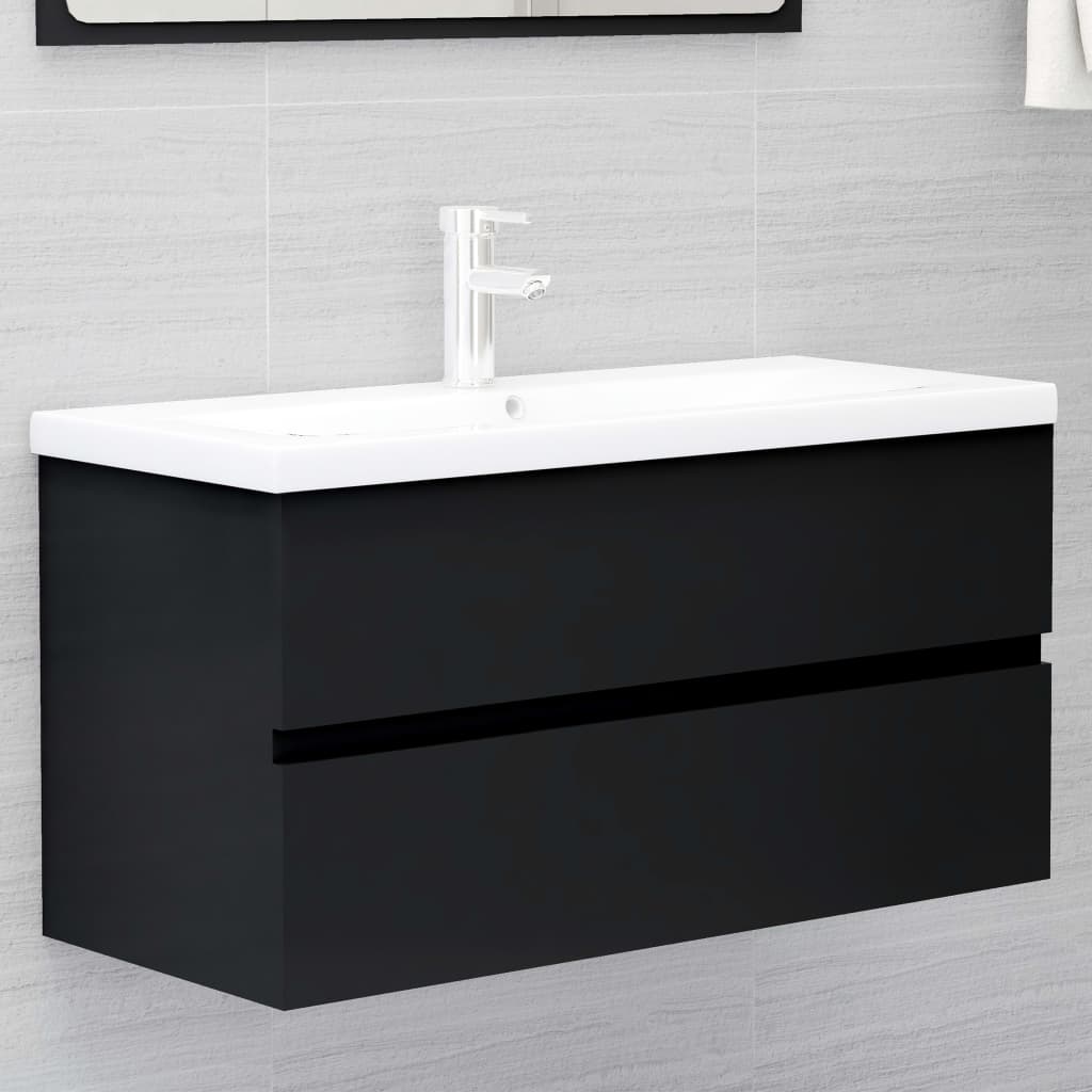 Sink Cabinet | Black | Engineered Wood | 90 x 38.5 x 45 cm | Sink Cabinet