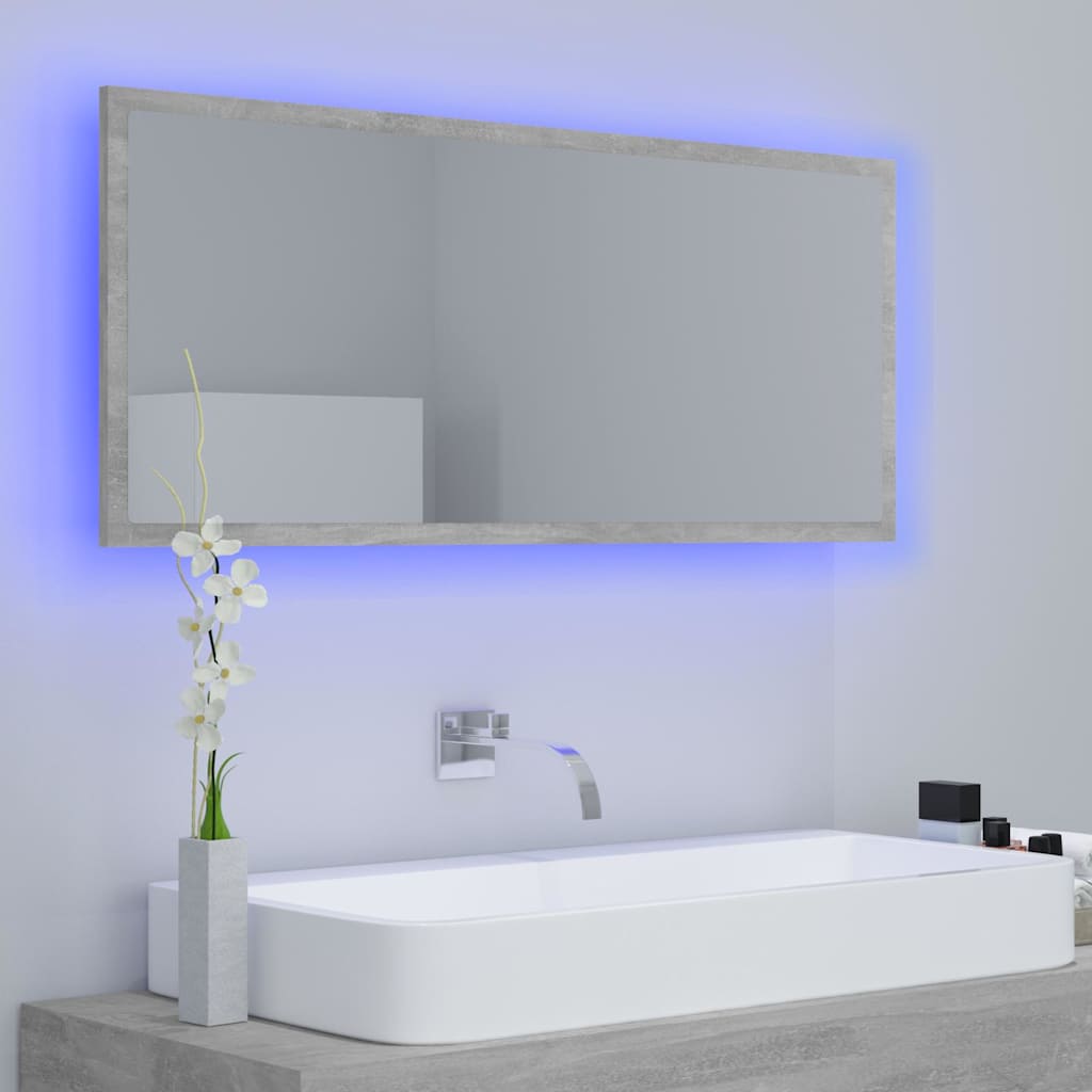 804944 vidaXL LED Bathroom Mirror Concrete Grey 100x8,5x37 cm Acrylic