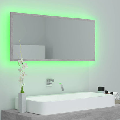 804944 vidaXL LED Bathroom Mirror Concrete Grey 100x8,5x37 cm Acrylic
