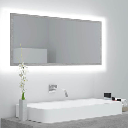 804944 vidaXL LED Bathroom Mirror Concrete Grey 100x8,5x37 cm Acrylic
