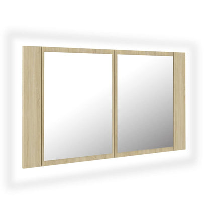 804967 vidaXL LED Bathroom Mirror Cabinet Sonoma Oak 80x12x45 cm Acrylic