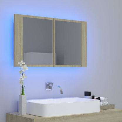 804967 vidaXL LED Bathroom Mirror Cabinet Sonoma Oak 80x12x45 cm Acrylic