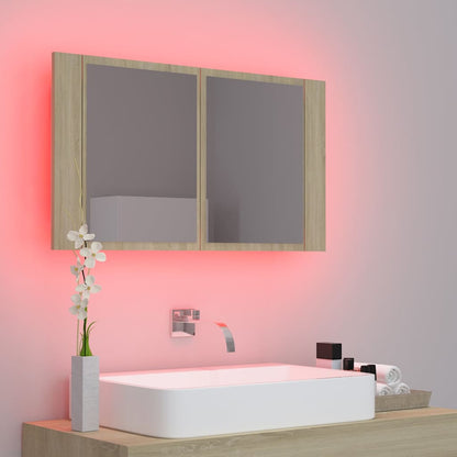 804967 vidaXL LED Bathroom Mirror Cabinet Sonoma Oak 80x12x45 cm Acrylic