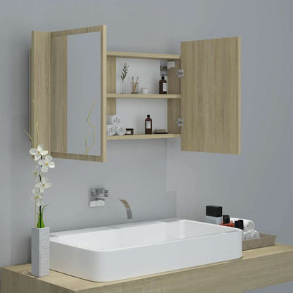804967 vidaXL LED Bathroom Mirror Cabinet Sonoma Oak 80x12x45 cm Acrylic