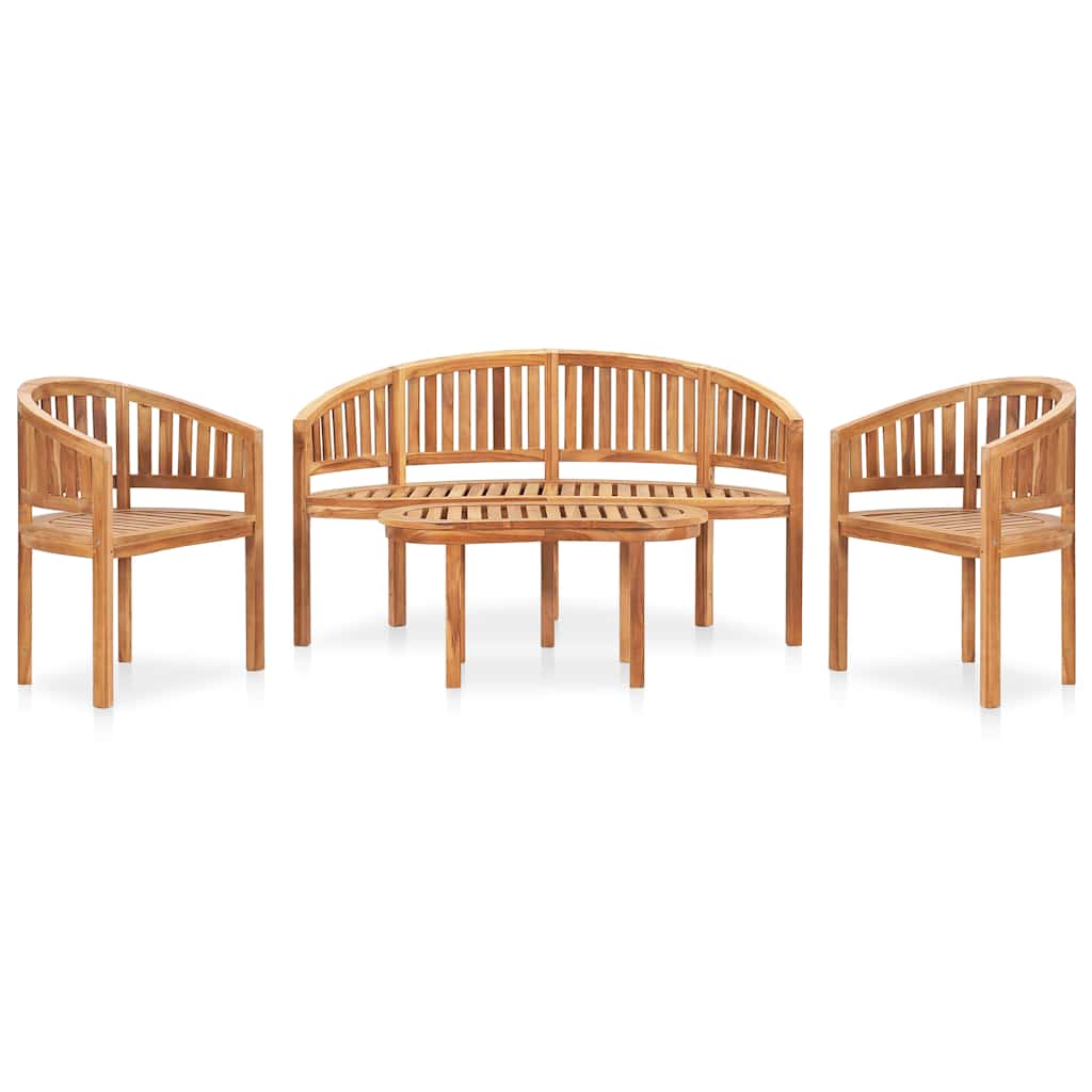 4 Piece Banana Garden Lounge Set Solid Teak Wood