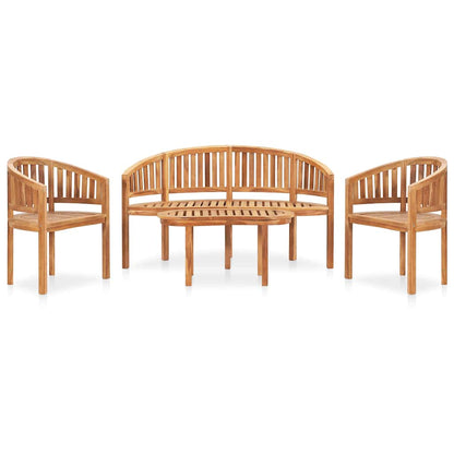 4 Piece Banana Garden Lounge Set Solid Teak Wood