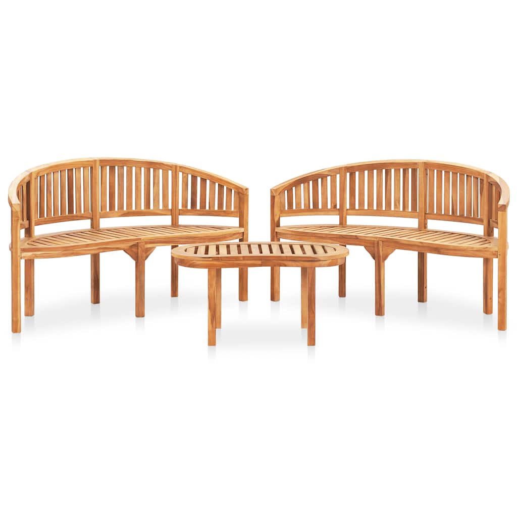 3 Piece Banana Garden Lounge Set Solid Teak Wood