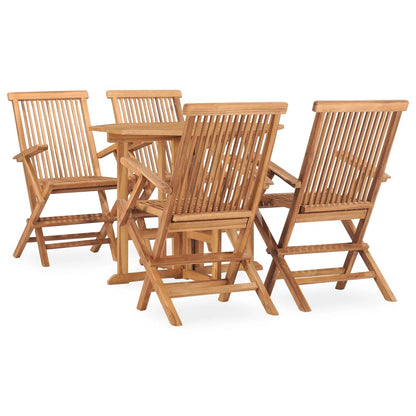 Outdoor Dining Set | Natural Teak | 5 Piece | Folding | Round