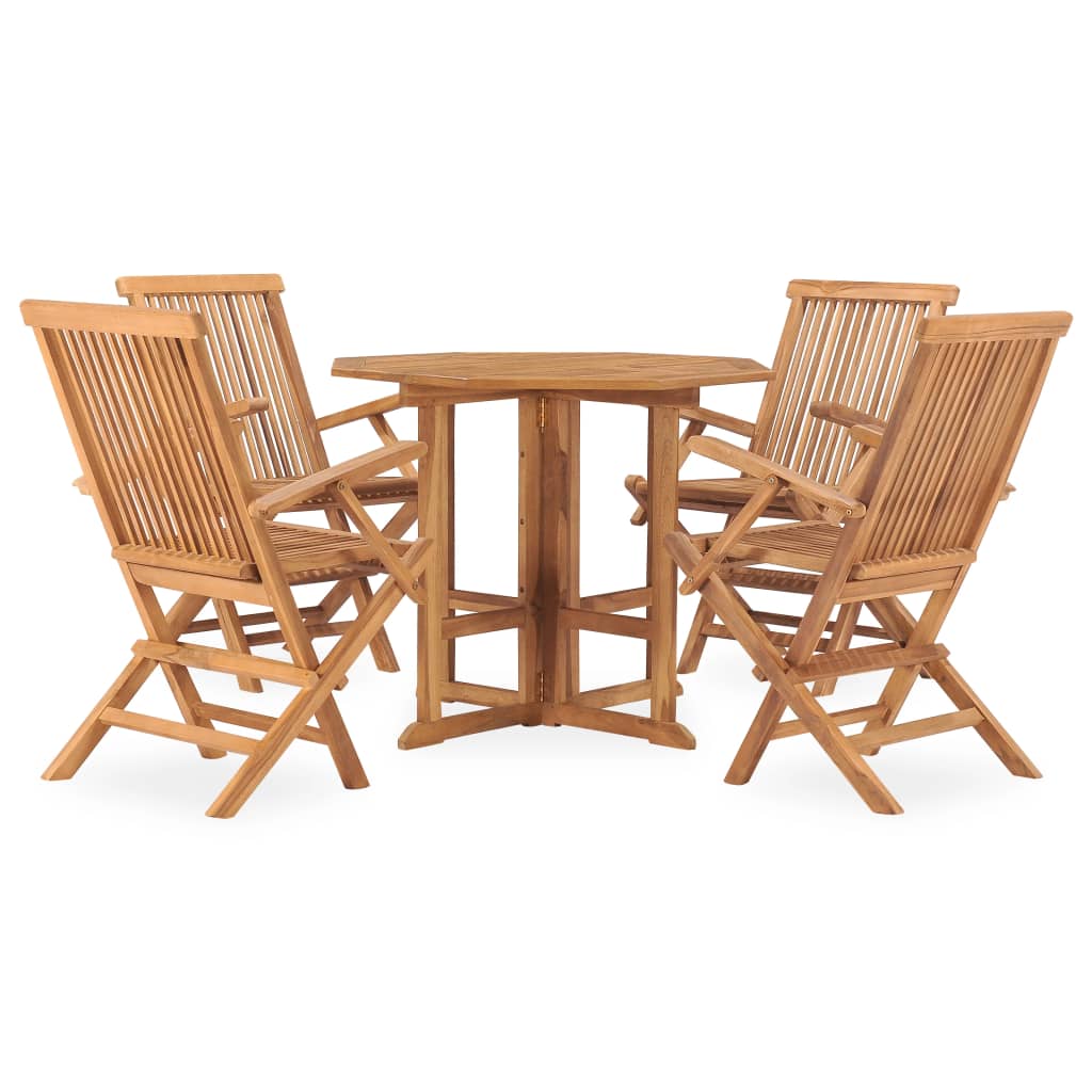 Outdoor Dining Set | Natural Teak | 5 Piece | Folding | Round
