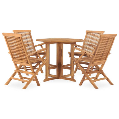 Outdoor Dining Set | Natural Teak | 5 Piece | Folding | Round