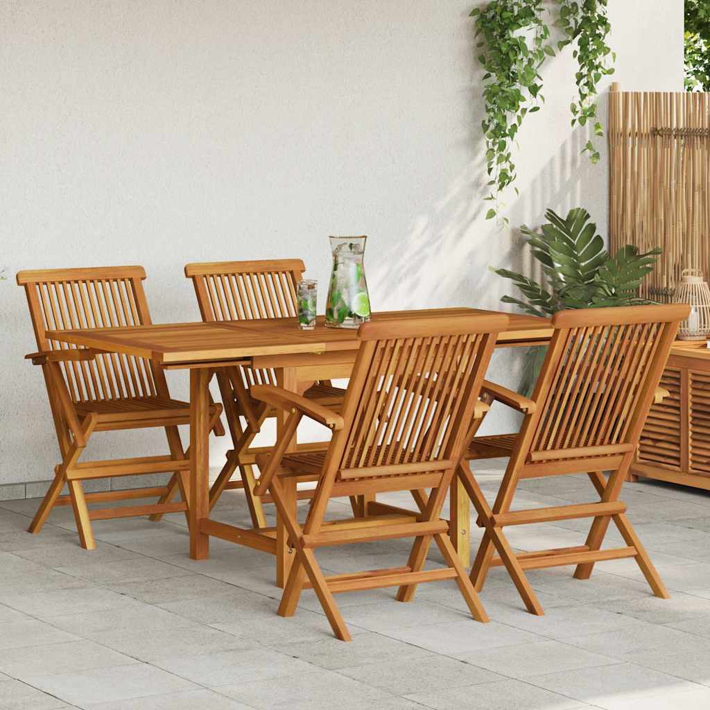 5 Piece Garden Dining Set Solid Teak Wood