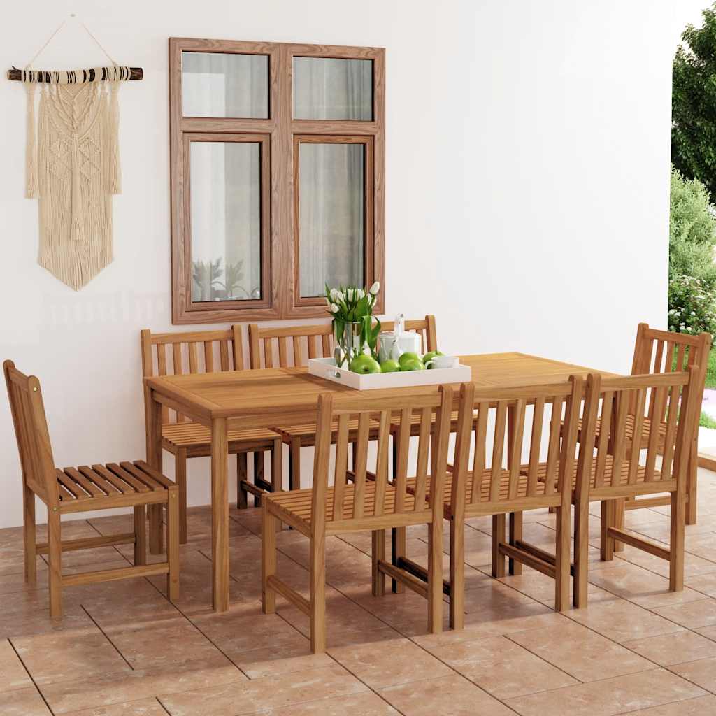 9 Piece Garden Dining Set 180x90 cm Solid Teak Wood