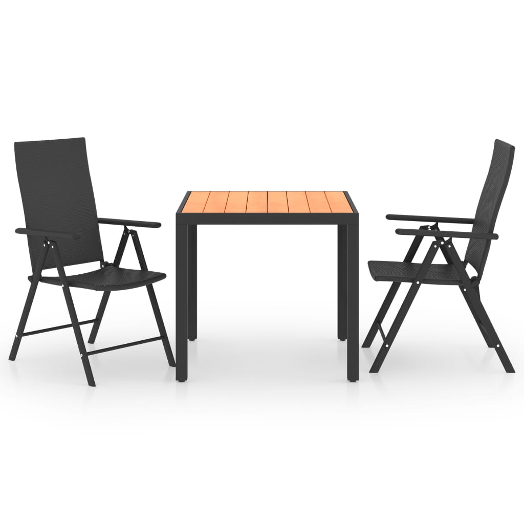 Dining Set | Black and Brown | PE rattan, WPC, Aluminium | Compact