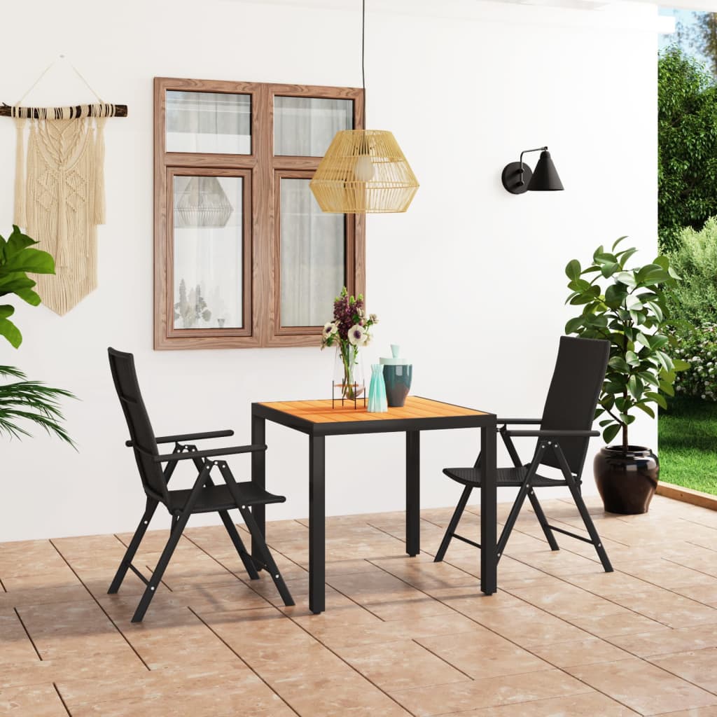 Dining Set | Black and Brown | PE rattan, WPC, Aluminium | Compact