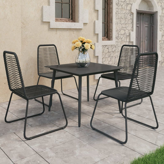 5 Piece Garden Dining Set PVC Rattan Black