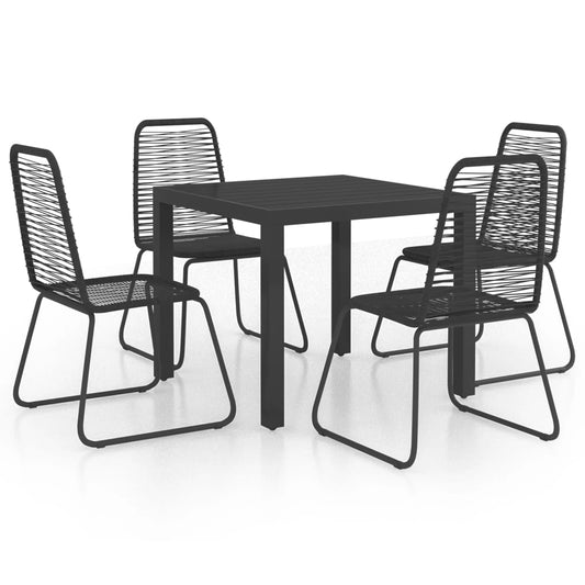 5 Piece Garden Dining Set PVC Rattan Black