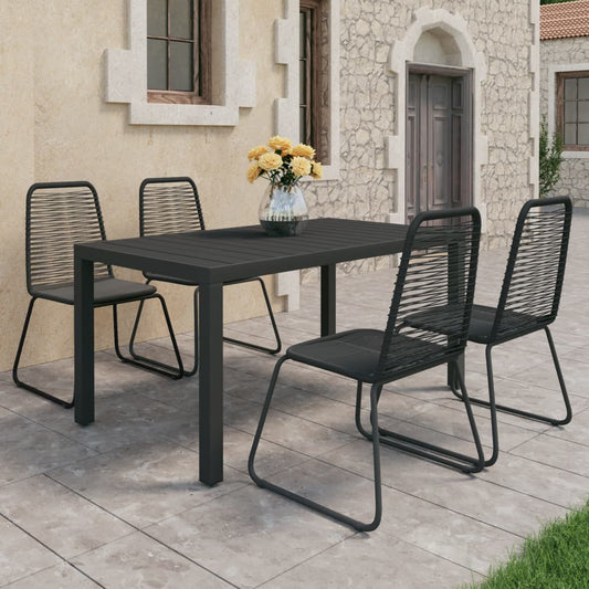 Dining Set | Black | PVC Rattan, Powder-Coated Steel, Aluminium, WPC