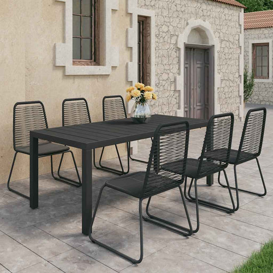 Dining Set | Black | PVC rattan, powder-coated steel, aluminium, WPC