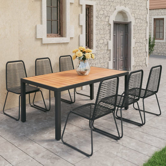 Dining Set | Black and Brown | WPC, aluminium, PVC rattan, steel