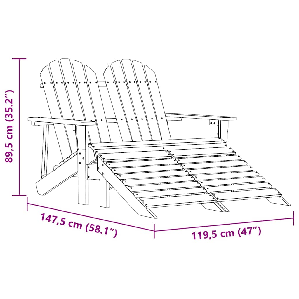 2-Seater Garden Adirondack Chair&Ottoman Fir Wood Pink