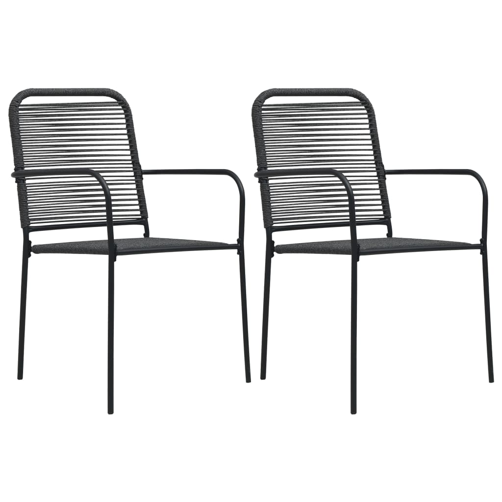 Garden Dining Set | Black | Powder-coated steel, glass, cotton rope