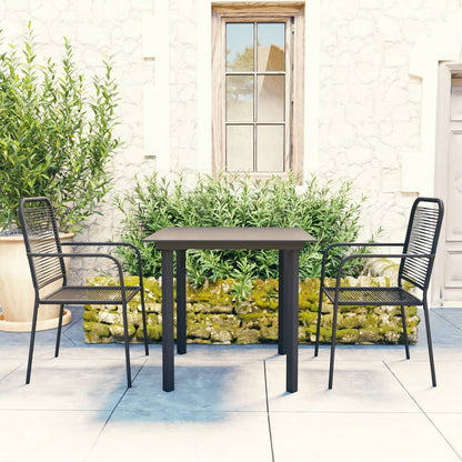 Garden Dining Set | Black | Powder-coated steel, glass, cotton rope