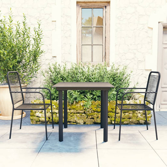 Garden Dining Set | Black | Powder-coated steel, glass, cotton rope