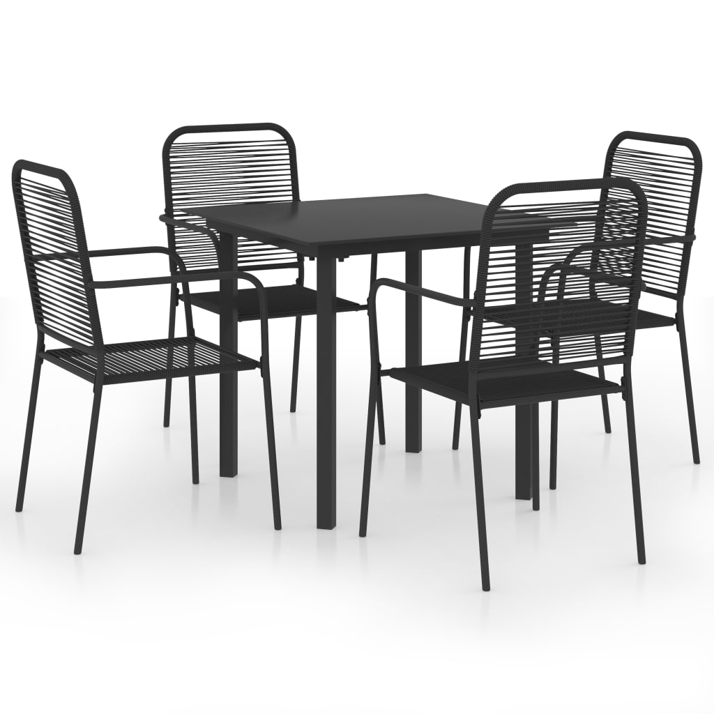 Garden Dining Set | Black | Powder-coated steel, glass, cotton rope