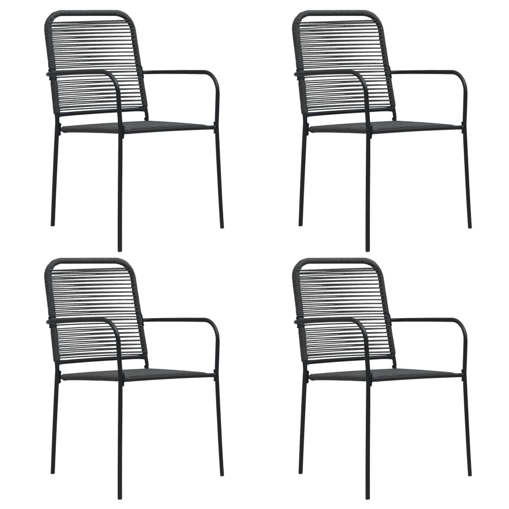 Garden Dining Set | Black | Powder-coated steel, glass, cotton rope