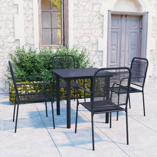 Garden Dining Set | Black | Powder-coated steel, glass, cotton rope
