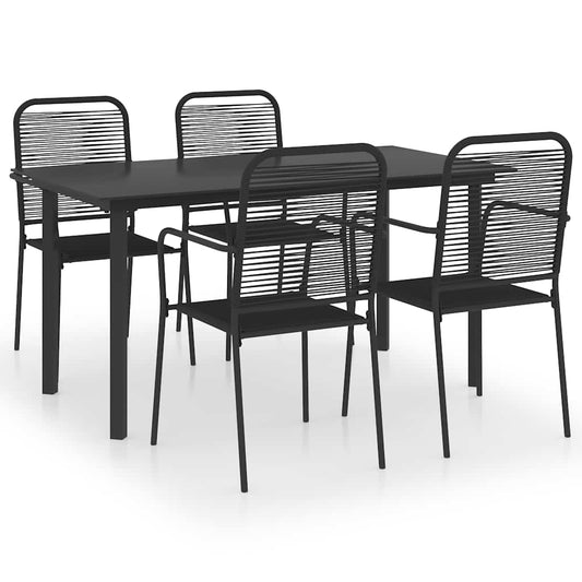 5 Piece Garden Dining Set Black Glass and Steel