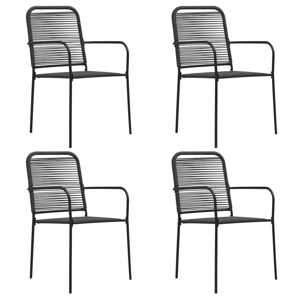 Garden Dining Set | Black | Powder-coated steel, glass, cotton rope