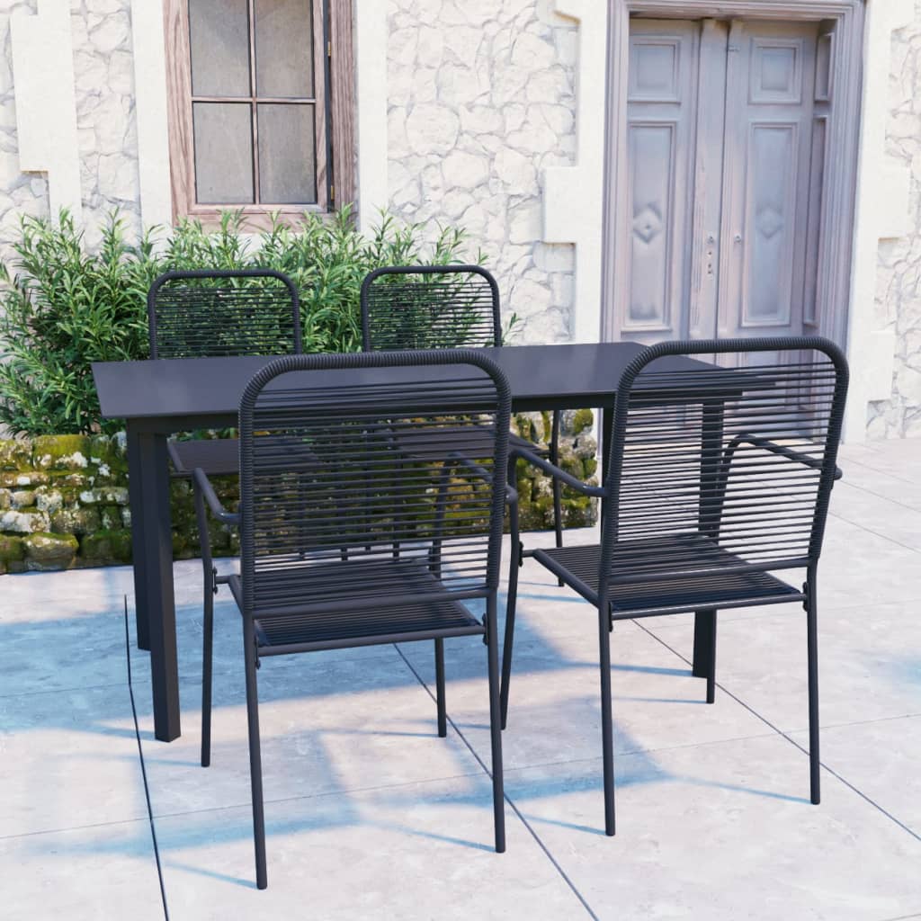 Garden Dining Set | Black | Powder-coated steel, glass, cotton rope