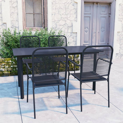 Garden Dining Set | Black | Powder-coated steel, glass, cotton rope