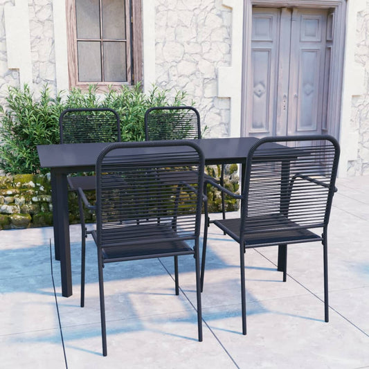 Garden Dining Set | Black | Powder-coated steel, glass, cotton rope