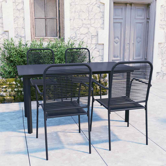 5 Piece Garden Dining Set Black Glass and Steel