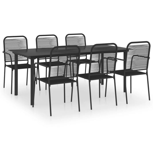 Garden Dining Set | Black | Powder-coated steel, glass, cotton rope