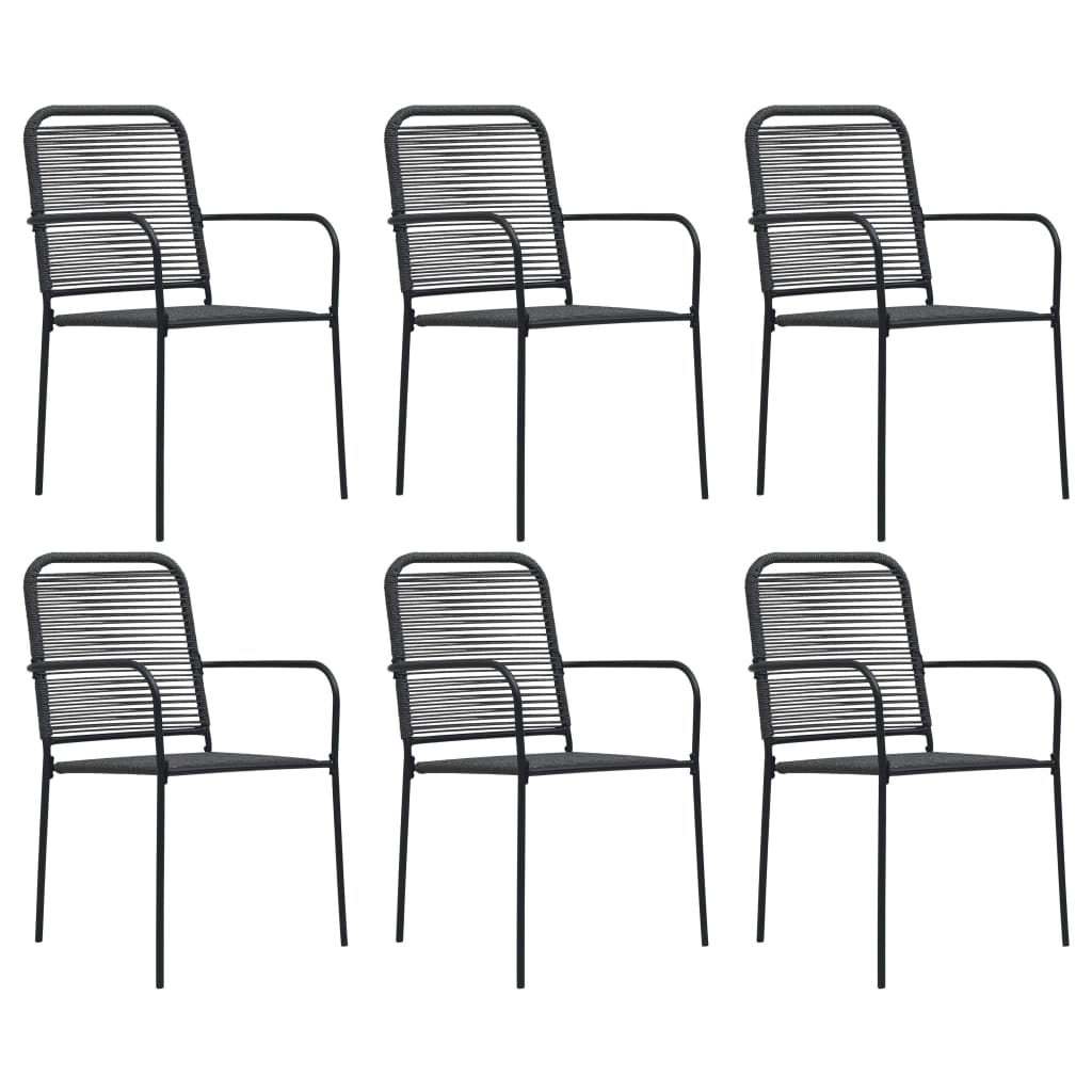 Garden Dining Set | Black | Powder-coated steel, glass, cotton rope