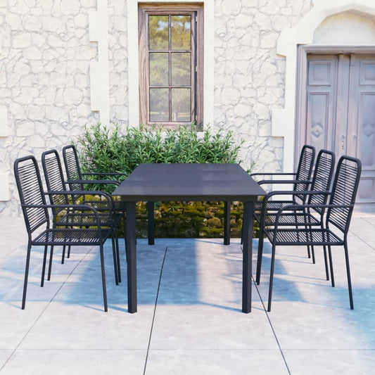 Garden Dining Set | Black | Powder-coated steel, glass, cotton rope