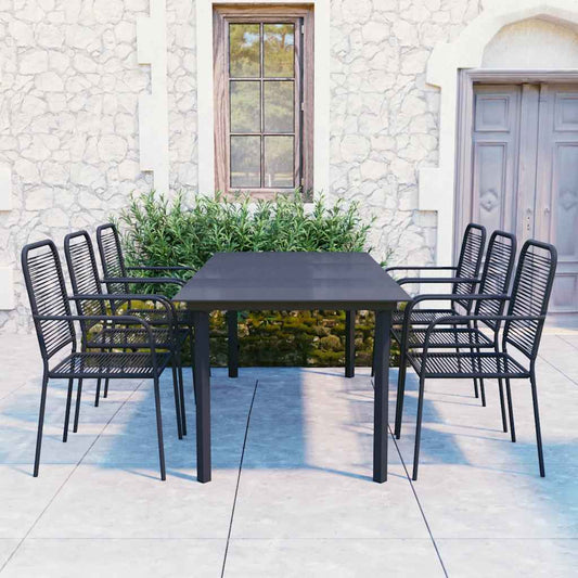 3060211 vidaXL 7 Piece Garden Dining Set Black Glass and Steel (48568+312156+312163)