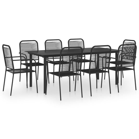 Garden Dining Set | Black | Powder-coated steel, glass, cotton rope