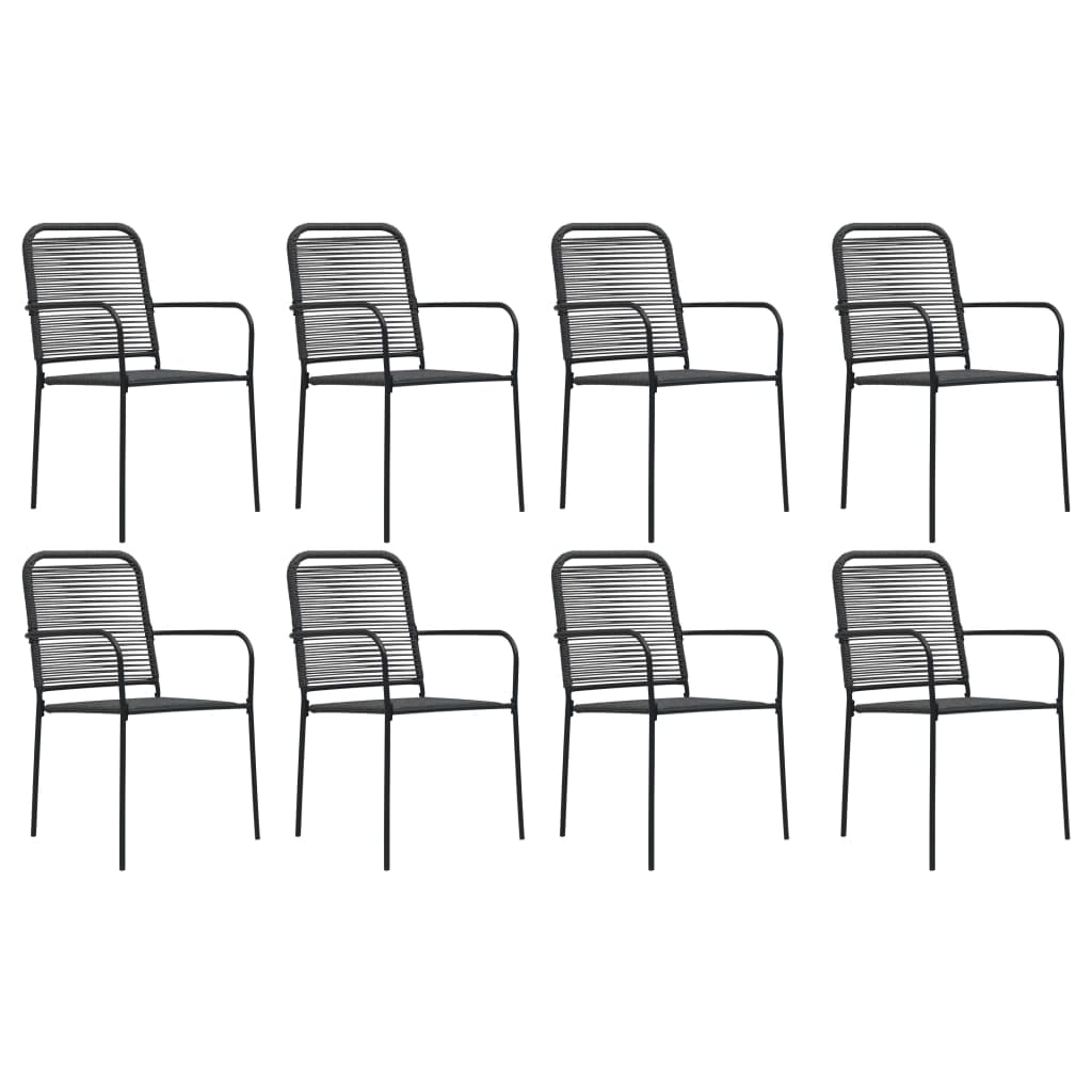 Garden Dining Set | Black | Powder-coated steel, glass, cotton rope